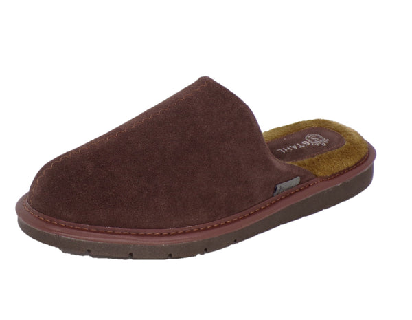Pantuflas para hombre de gamuza genuina, STAHL E-9575 color Café.